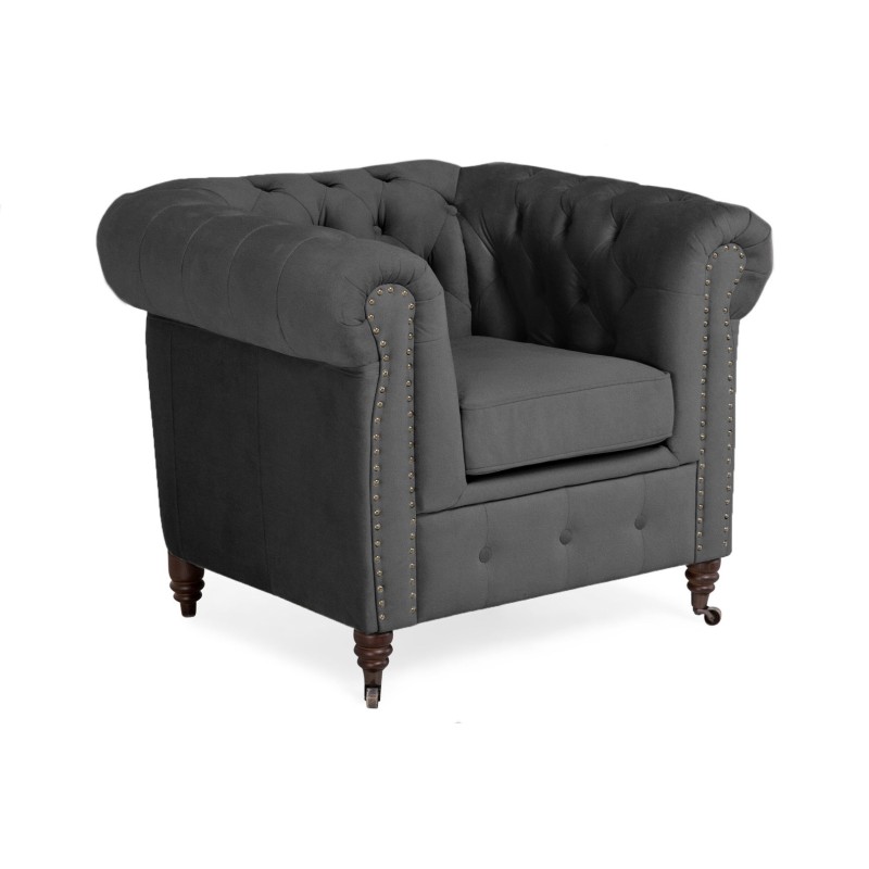 Chesterfield Deluxe Πολυθρόνα Βελούδο Γκρι CHES105 94x86x80cm