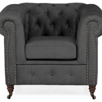 Chesterfield Deluxe Πολυθρόνα Βελούδο Γκρι CHES105 94x86x80cm
