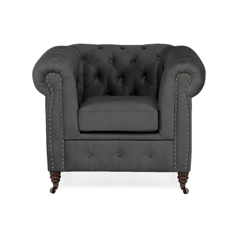 Chesterfield Deluxe Πολυθρόνα Βελούδο Γκρι CHES105 94x86x80cm