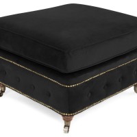 Chesterfield Deluxe Σκαμπό Σαλονιού Τετράγωνο Βελούδο Μαύρο CHES112 75x70x45cm