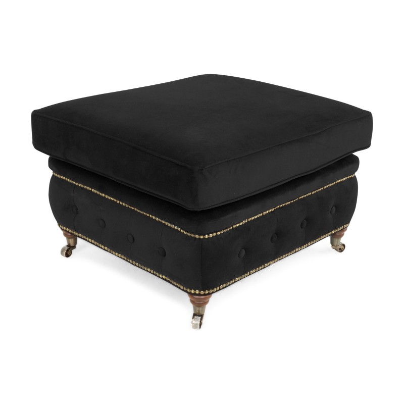 Chesterfield Deluxe Σκαμπό Σαλονιού Τετράγωνο Βελούδο Μαύρο CHES112 75x70x45cm