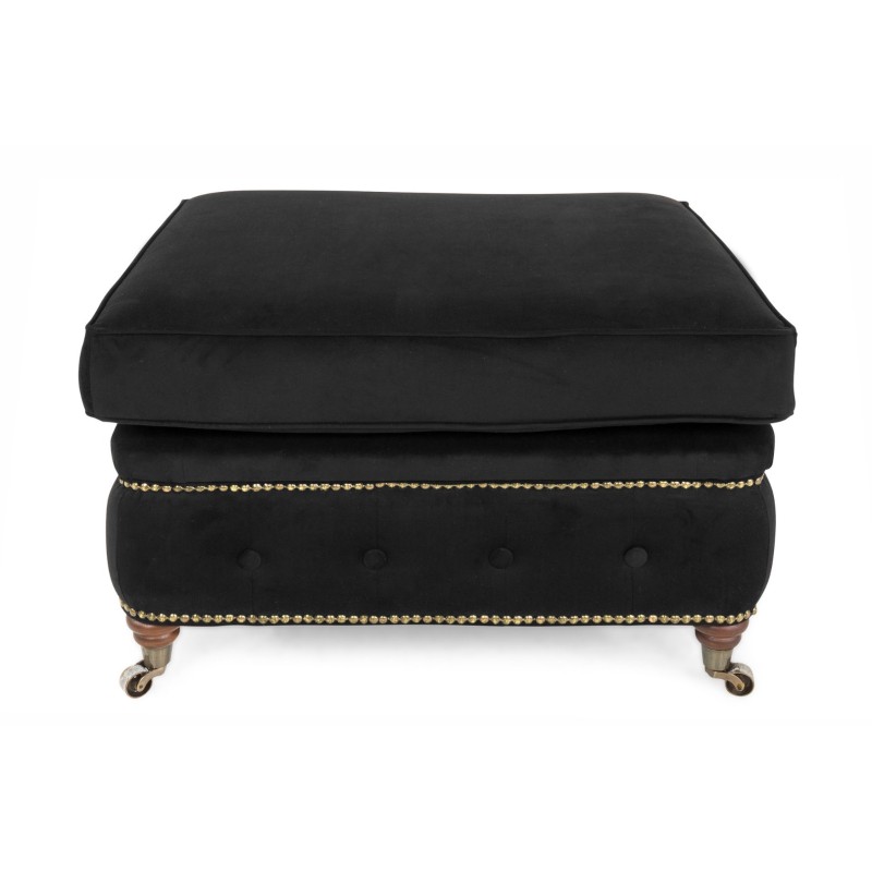 Chesterfield Deluxe Σκαμπό Σαλονιού Τετράγωνο Βελούδο Μαύρο CHES112 75x70x45cm