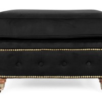 Chesterfield Deluxe Σκαμπό Σαλονιού Τετράγωνο Βελούδο Μαύρο CHES112 75x70x45cm