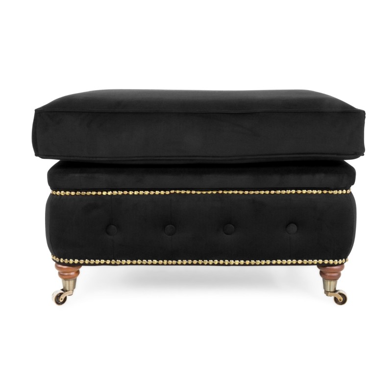 Chesterfield Deluxe Σκαμπό Σαλονιού Τετράγωνο Βελούδο Μαύρο CHES112 75x70x45cm