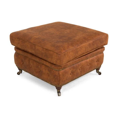Chesterfield Deluxe Σκαμπό Σαλονιού Τετράγωνο Ύφασμα Καφέ Κονιάκ CHES120 75x70x45cm