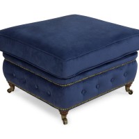 Chesterfield Deluxe Σκαμπό Σαλονιού Τετράγωνο Βελούδο Μπλε CHES114 75x70x45cm