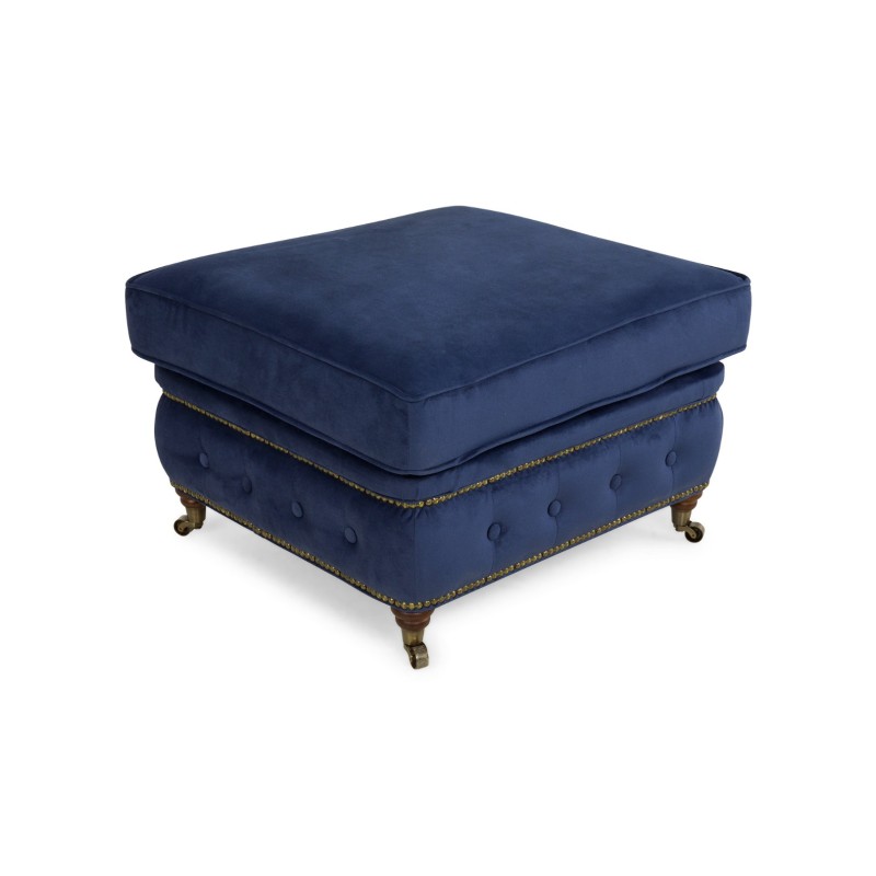 Chesterfield Deluxe Σκαμπό Σαλονιού Τετράγωνο Βελούδο Μπλε CHES114 75x70x45cm