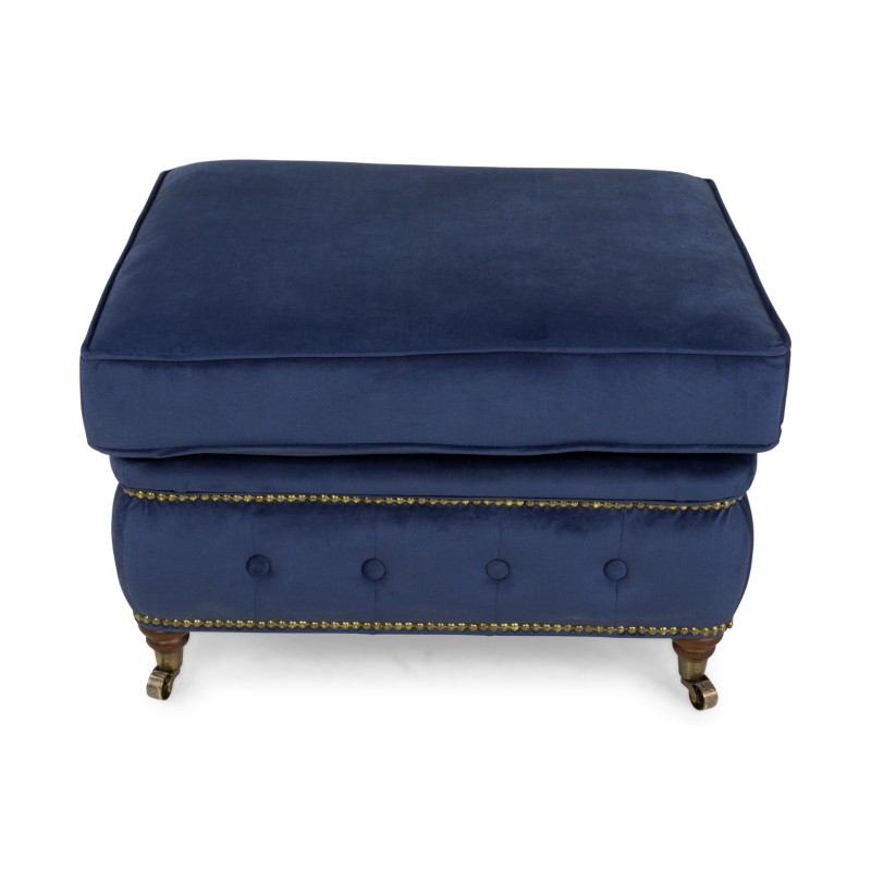 Chesterfield Deluxe Σκαμπό Σαλονιού Τετράγωνο Βελούδο Μπλε CHES114 75x70x45cm