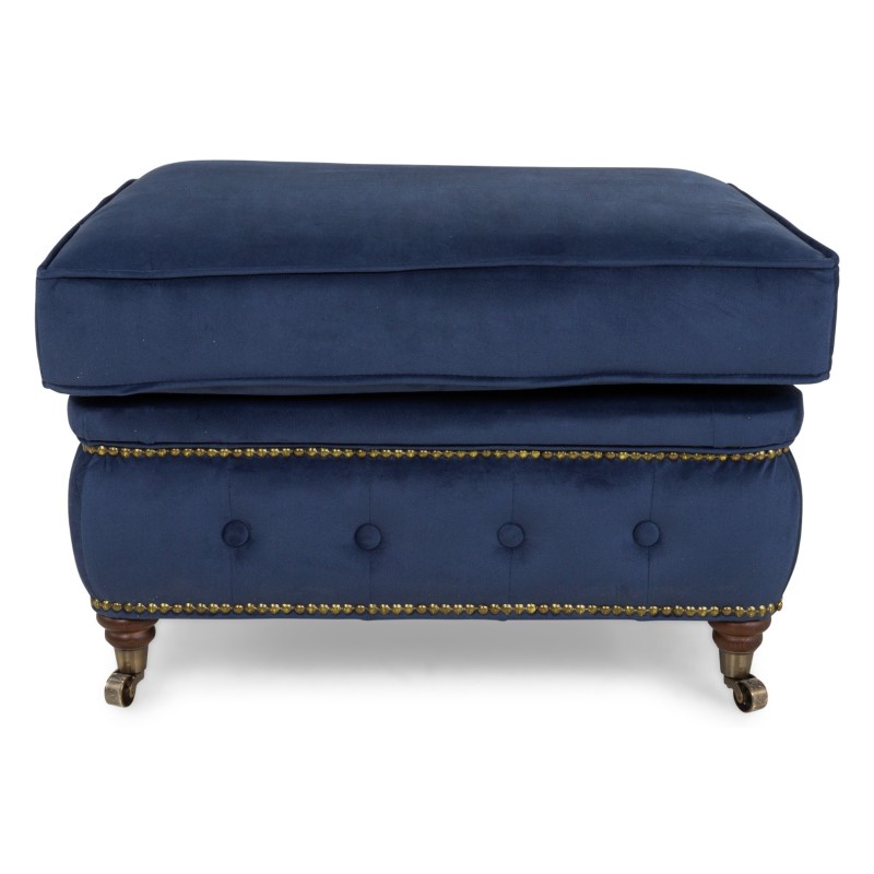 Chesterfield Deluxe Σκαμπό Σαλονιού Τετράγωνο Βελούδο Μπλε CHES114 75x70x45cm