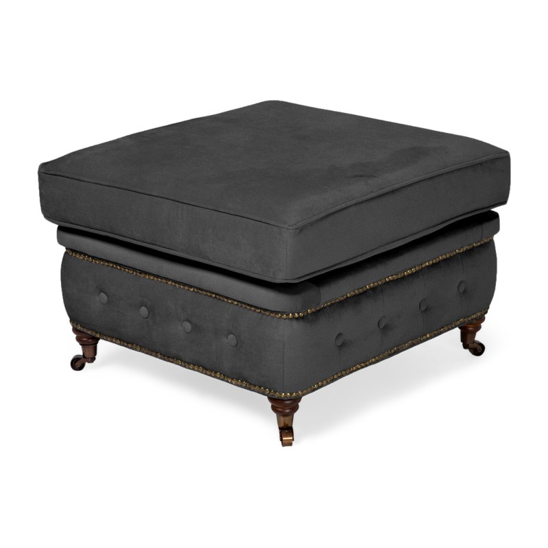 Chesterfield Deluxe Σκαμπό Σαλονιού Τετράγωνο Βελούδο Γκρι CHES116 75x70x45cm