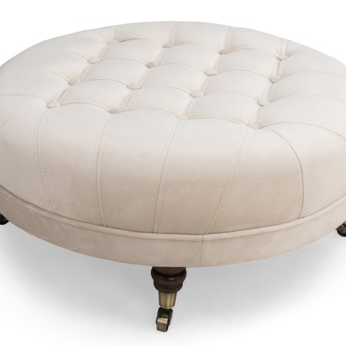 Chesterfield Deluxe Σκαμπό Σαλονιού Στρογγυλό Βελούδο Μπεζ CHES122 80x80x32cm