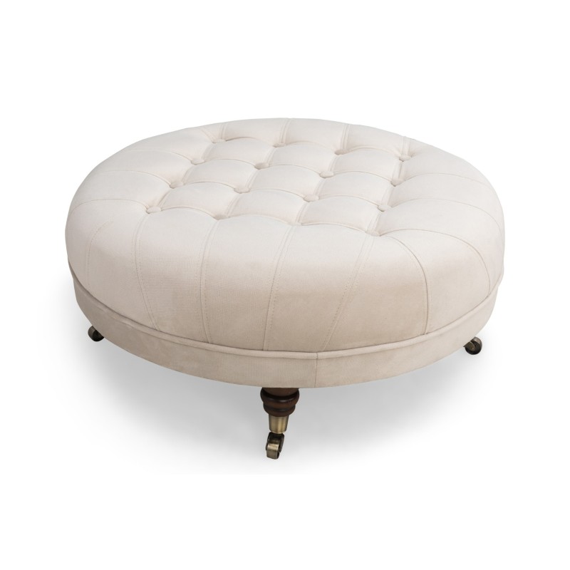 Chesterfield Deluxe Σκαμπό Σαλονιού Στρογγυλό Βελούδο Μπεζ CHES122 80x80x32cm