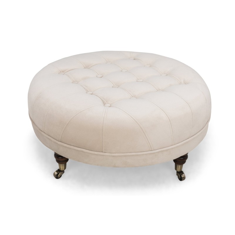 Chesterfield Deluxe Σκαμπό Σαλονιού Στρογγυλό Βελούδο Μπεζ CHES122 80x80x32cm