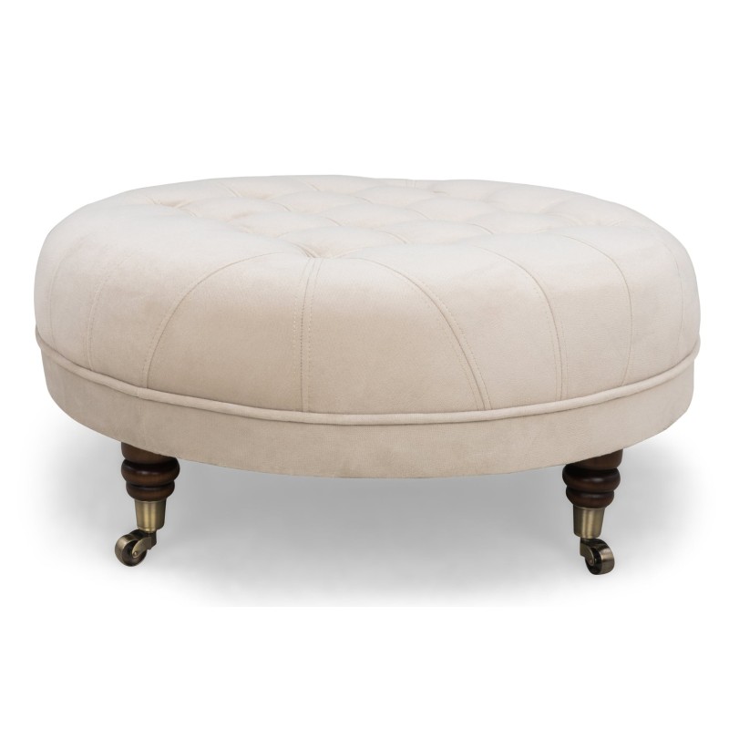 Chesterfield Deluxe Σκαμπό Σαλονιού Στρογγυλό Βελούδο Μπεζ CHES122 80x80x32cm