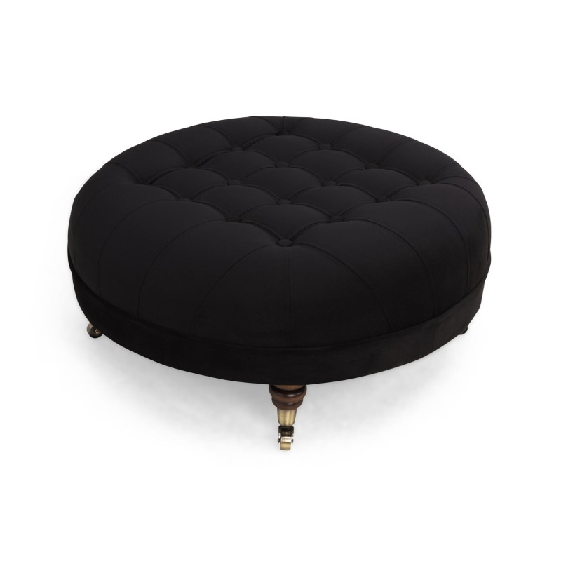 Chesterfield Deluxe Σκαμπό Σαλονιού Στρογγυλό Βελούδο Μαύρο CHES123 80x80x32cm