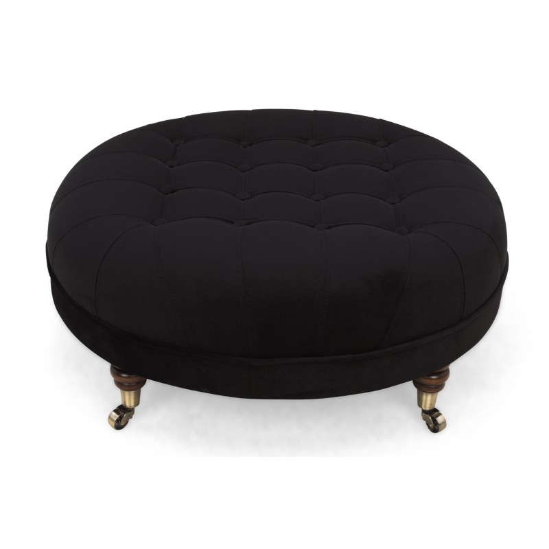 Chesterfield Deluxe Σκαμπό Σαλονιού Στρογγυλό Βελούδο Μαύρο CHES123 80x80x32cm