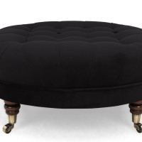 Chesterfield Deluxe Σκαμπό Σαλονιού Στρογγυλό Βελούδο Μαύρο CHES123 80x80x32cm