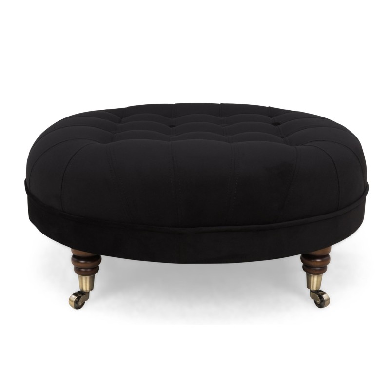 Chesterfield Deluxe Σκαμπό Σαλονιού Στρογγυλό Βελούδο Μαύρο CHES123 80x80x32cm