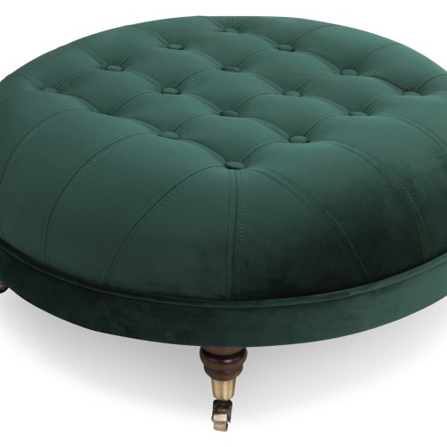 Chesterfield Deluxe Σκαμπό Σαλονιού Στρογγυλό Βελούδο Σκούρο Πράσινο CHES124 80x80x32cm