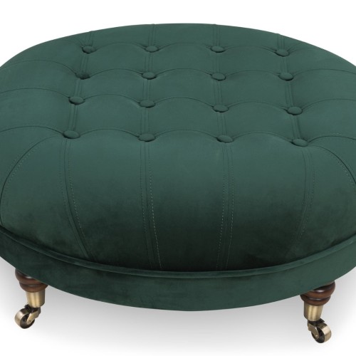 Chesterfield Deluxe Σκαμπό Σαλονιού Στρογγυλό Βελούδο Σκούρο Πράσινο CHES124 80x80x32cm