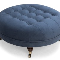 Chesterfield Deluxe Σκαμπό Σαλονιού Στρογγυλό Βελούδο Μπλε CHES125 80x80x32cm