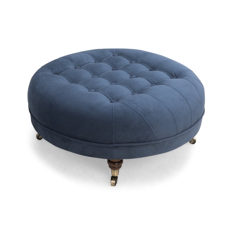 Chesterfield Deluxe Σκαμπό Σαλονιού Στρογγυλό Βελούδο Μπλε CHES125 80x80x32cm