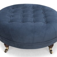 Chesterfield Deluxe Σκαμπό Σαλονιού Στρογγυλό Βελούδο Μπλε CHES125 80x80x32cm