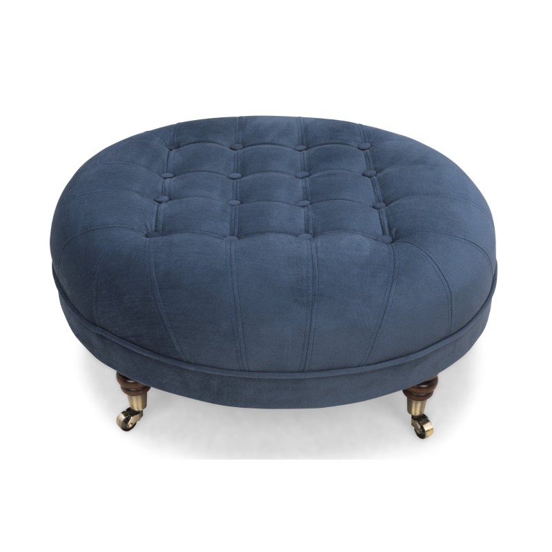 Chesterfield Deluxe Σκαμπό Σαλονιού Στρογγυλό Βελούδο Μπλε CHES125 80x80x32cm
