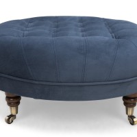 Chesterfield Deluxe Σκαμπό Σαλονιού Στρογγυλό Βελούδο Μπλε CHES125 80x80x32cm