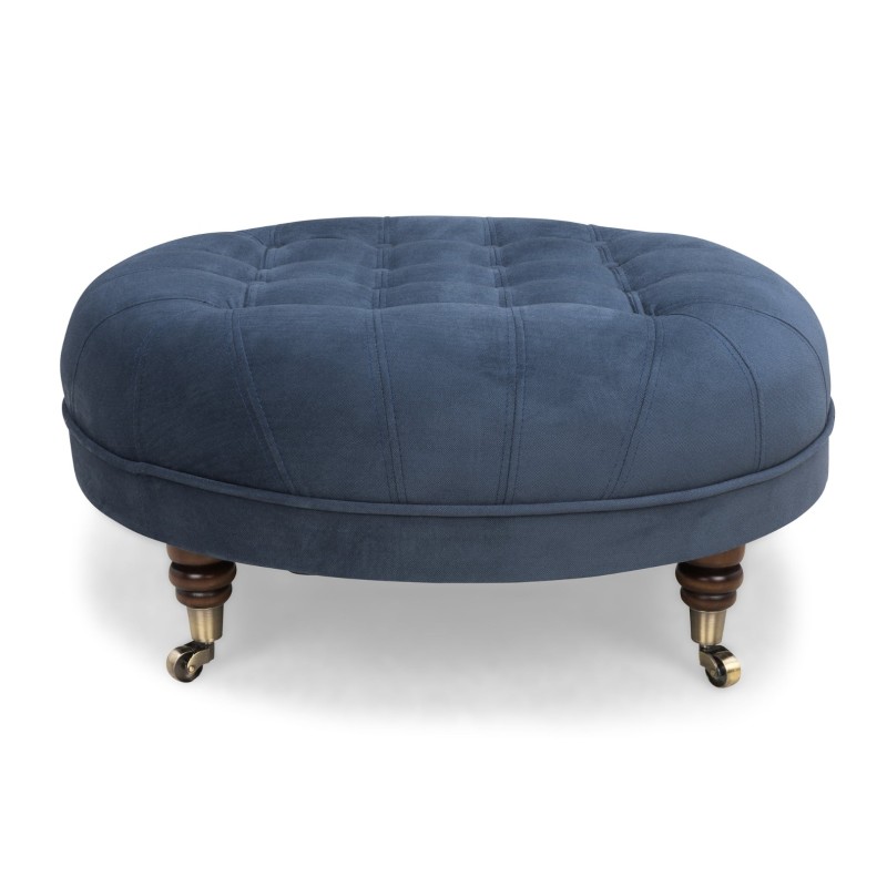 Chesterfield Deluxe Σκαμπό Σαλονιού Στρογγυλό Βελούδο Μπλε CHES125 80x80x32cm