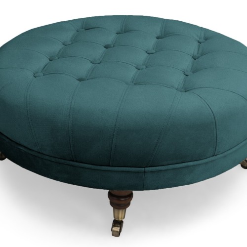 Chesterfield Deluxe Σκαμπό Σαλονιού Στρογγυλό Βελούδο Πετρόλ CHES126 80x80x32cm