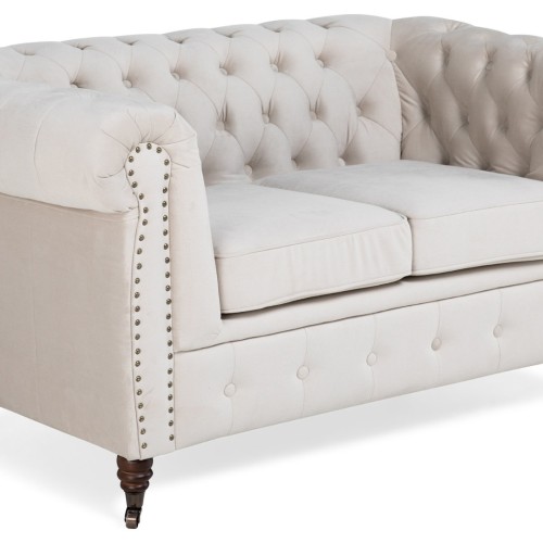 Chesterfiled Deluxe Καναπές 2θέσιος Βελούδο Μπεζ CHES013 150x86x80cm