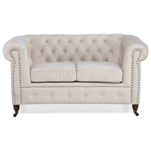 Chesterfiled Deluxe Καναπές 2θέσιος Βελούδο Μπεζ CHES013 150x86x80cm