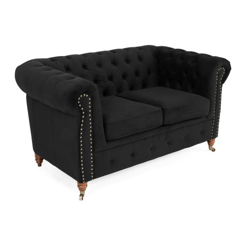 Chesterfiled Deluxe Καναπές 2θέσιος Βελούδο Μαύρο CHES012 150x86x80cm