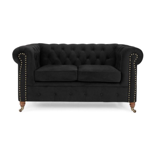 Chesterfiled Deluxe Καναπές 2θέσιος Βελούδο Μαύρο CHES012 150x86x80cm