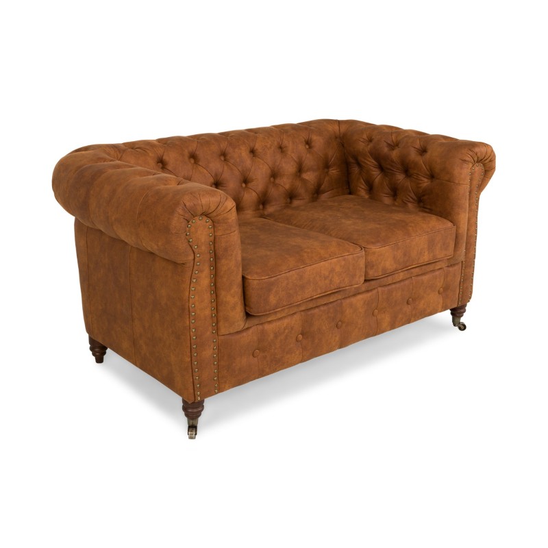 Chesterfiled Deluxe Καναπές 2θέσιος Ύφασμα Καφέ-Κονιάκ CHES021 150x86x80cm