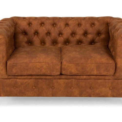 Chesterfiled Deluxe Καναπές 2θέσιος Ύφασμα Καφέ-Κονιάκ CHES021 150x86x80cm