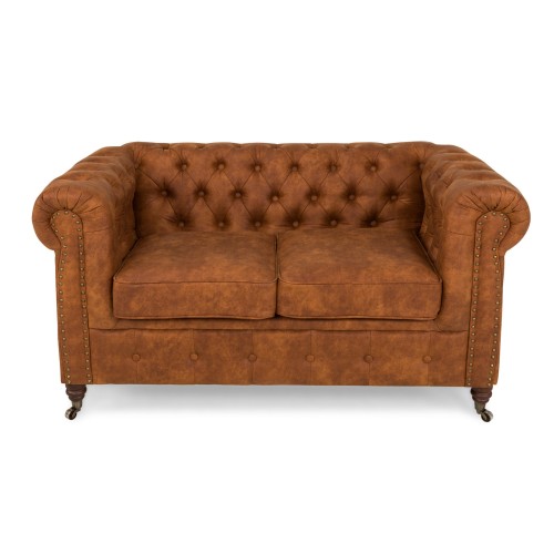 Chesterfiled Deluxe Καναπές 2θέσιος Ύφασμα Καφέ-Κονιάκ CHES021 150x86x80cm