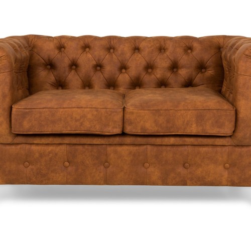 Chesterfiled Deluxe Καναπές 2θέσιος Ύφασμα Καφέ-Κονιάκ CHES021 150x86x80cm
