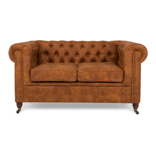 Chesterfiled Deluxe Καναπές 2θέσιος Ύφασμα Καφέ-Κονιάκ CHES021 150x86x80cm