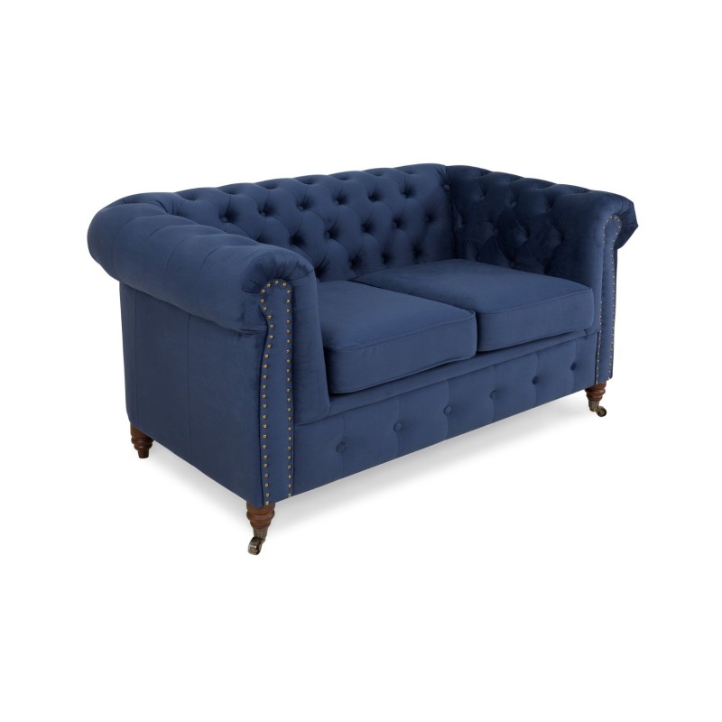 Chesterfiled Deluxe Καναπές 2θέσιος Βελούδο Μπλε CHES015 150x86x80cm