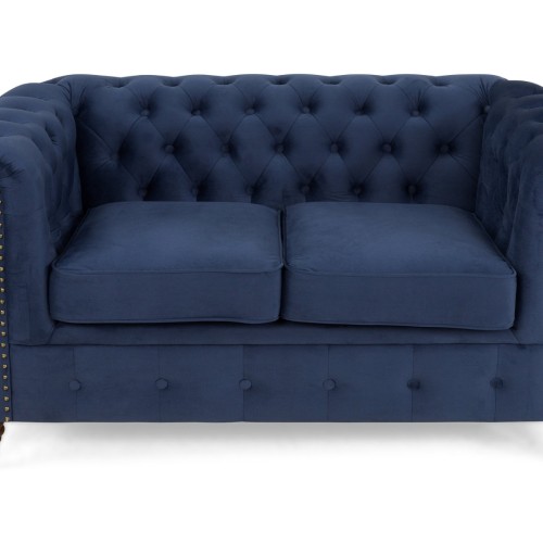 Chesterfiled Deluxe Καναπές 2θέσιος Βελούδο Μπλε CHES015 150x86x80cm