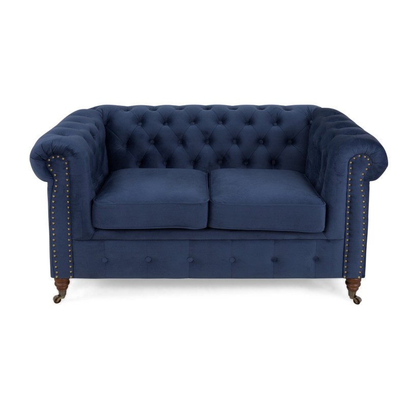 Chesterfiled Deluxe Καναπές 2θέσιος Βελούδο Μπλε CHES015 150x86x80cm