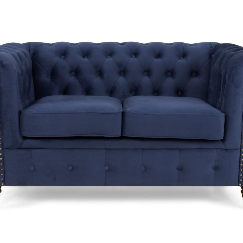 Chesterfiled Deluxe Καναπές 2θέσιος Βελούδο Μπλε CHES015 150x86x80cm
