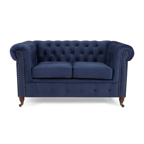 Chesterfiled Deluxe Καναπές 2θέσιος Βελούδο Μπλε CHES015 150x86x80cm