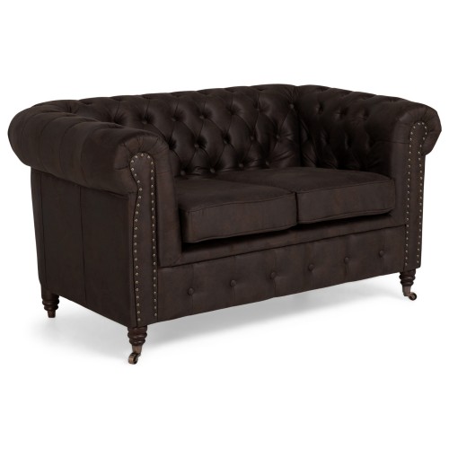 Chesterfiled Deluxe Καναπές 2θέσιος Ύφασμα Σκούρο Καφέ CHES022 150x86x80cm