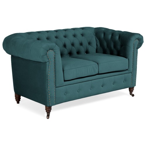 Chesterfiled Deluxe Καναπές 2θέσιος Βελούδο Πετρόλ CHES016 150x86x80cm