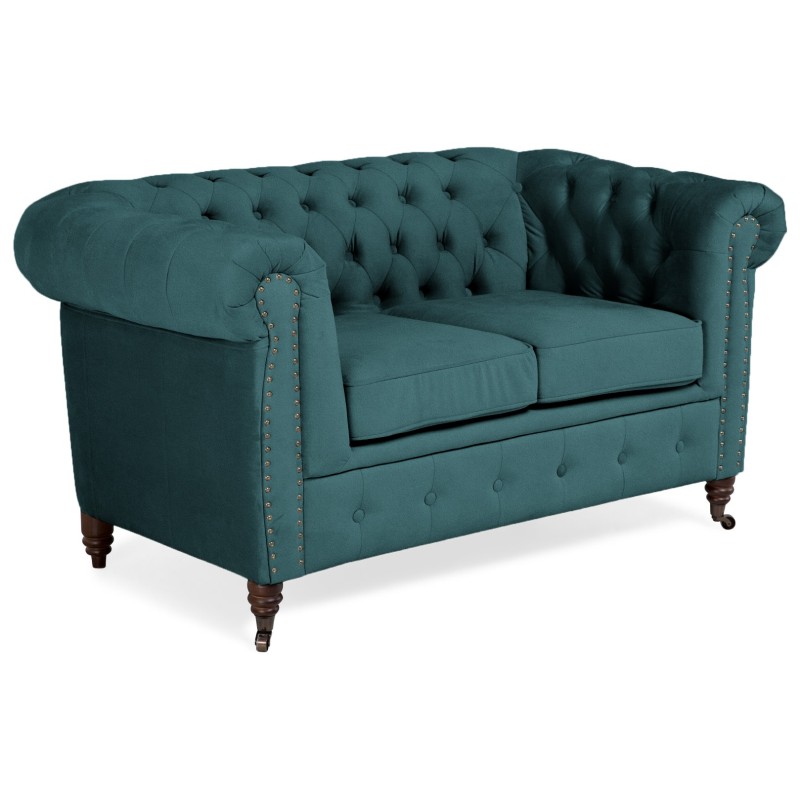 Chesterfiled Deluxe Καναπές 2θέσιος Βελούδο Πετρόλ CHES016 150x86x80cm