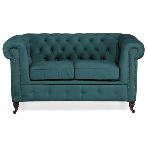 Chesterfiled Deluxe Καναπές 2θέσιος Βελούδο Πετρόλ CHES016 150x86x80cm