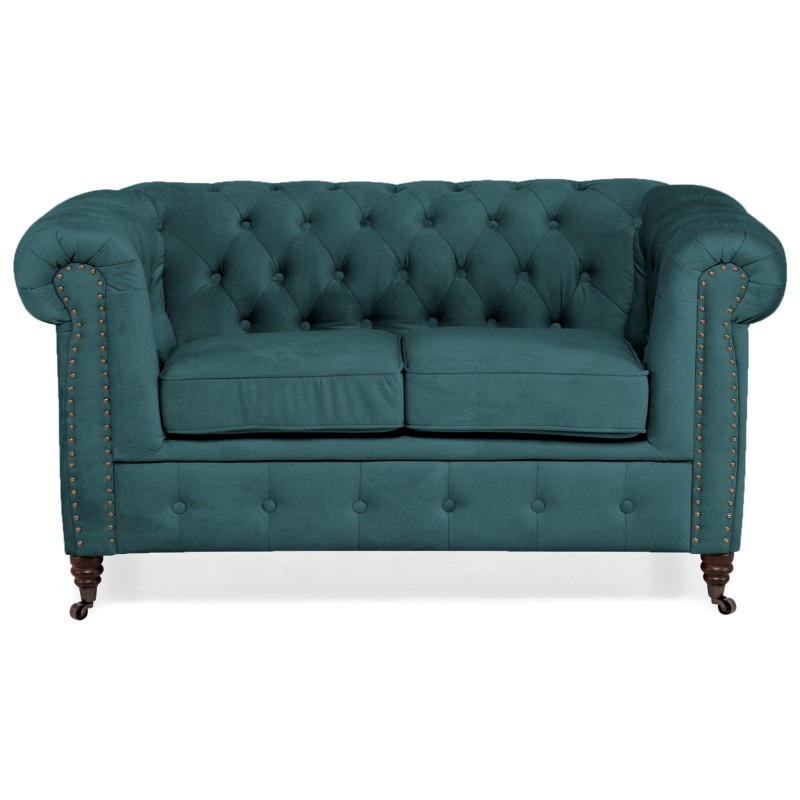 Chesterfiled Deluxe Καναπές 2θέσιος Βελούδο Πετρόλ CHES016 150x86x80cm